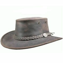 BARMAH FOLDAWAY BRONCO LEATHER HAT BROWN